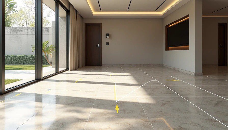 7/16 inch floor deviation - hidden cost driver in new builds Laser level revealing floor out-of-tolerance in new construction