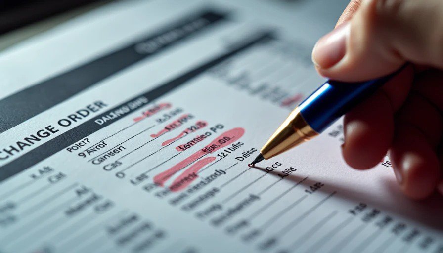 Annotated change order form with cost component breakdown