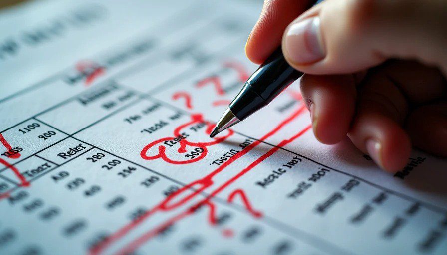 Spotting gaps in builder financial documents Builder cost breakdown with red pen math teacher annotations