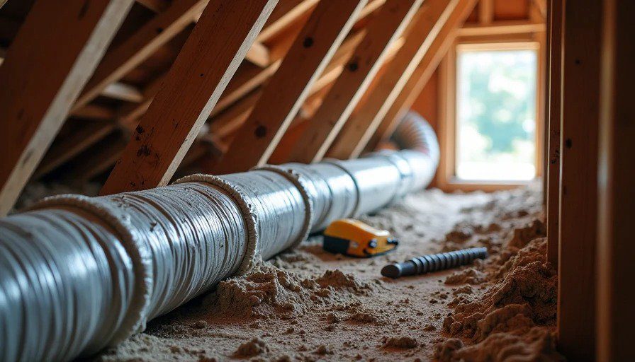 Typical mechanical installation issues found in new construction attics Compressed and poorly sealed HVAC ducts in attic