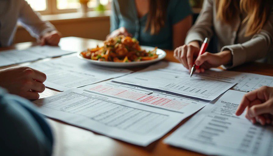 Family reviewing new home documents and audit findings
